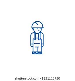 Worker engineer line icon concept. Worker engineer flat  vector symbol, sign, outline illustration.