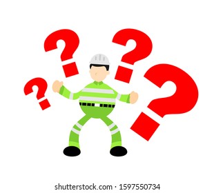 worker engineer man ask something confusion cartoon doodle flat design style vector illustration