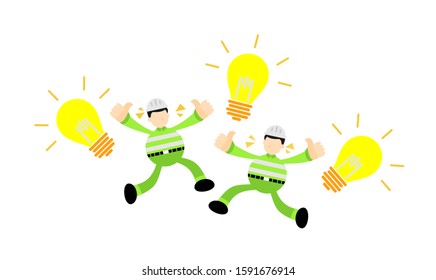 Worker engineer people man and lamp idea cartoon doodle flat design style vector illustration