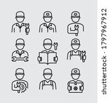 Worker Engineer Technician Mechanic Avatar Vector Line Icons	