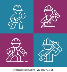 Ingeniero Trabajador Técnico Mecánico Avatar Iconos de Línea Vectora. Trazo editable.