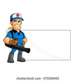 Worker with equipment pest extermination