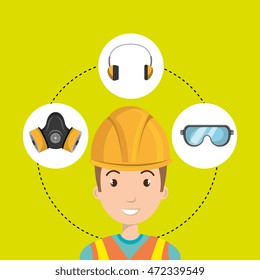 worker with equipment protection tools, vector illustration design