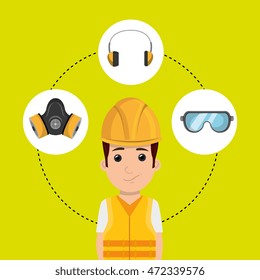 worker with equipment protection tools, vector illustration design