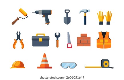 Worker equipments vector illustration set
