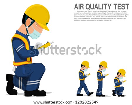 A worker with fabric mask is testing air quality