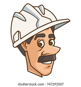 Worker face with helmet cartoon