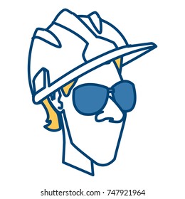 Worker face with helmet cartoon