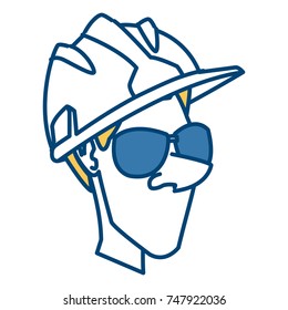Worker face with helmet cartoon