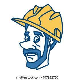 Worker face with helmet cartoon