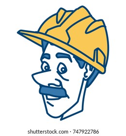Worker face with helmet cartoon