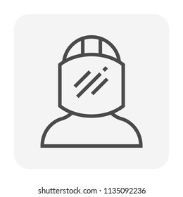 Worker and face shield vector icon. Protective equipment for protection man, workman from heat, spark and flame fire in industrial work i.e. welding, hot casting of metal steel in metallurgy. 64x64 px
