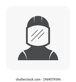 Worker and face shield vector icon. Protective equipment for protection people, workman, human from heat, spark and flame fire in industrial work i.e. welding, hot casting of metal steel in metallurgy