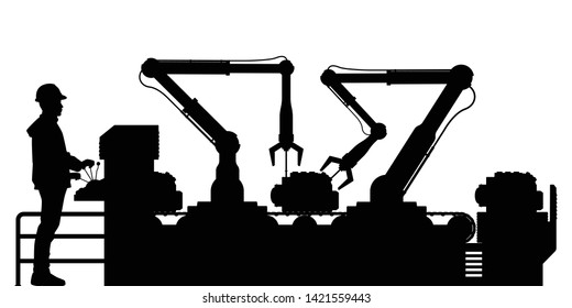 Worker in factory silhouette vector