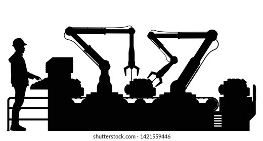 Worker in factory silhouette vector