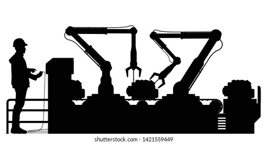 Worker in factory silhouette vector