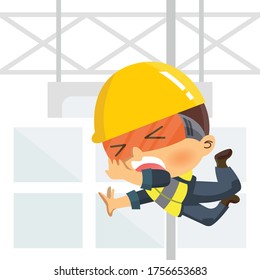 Worker falling from high. Workplace accident or construction safety concept. 