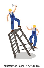 Worker Falling From Ladder. Workplace Accident Or Construction Safety Concept. Flat Cartoon Character Vector Isolated On A White Background.