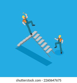 Worker falling from ladder. Workplace accident or construction safety 3d isometric vector illustration concept for banner, website, landing page, ads, flyer template