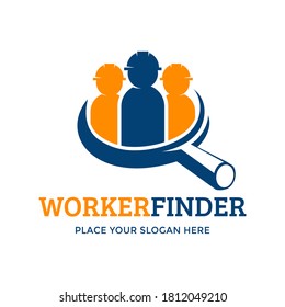 Worker finder vector logo template. This design use human and magnifying glass symbol. Suitable for business or industrial.