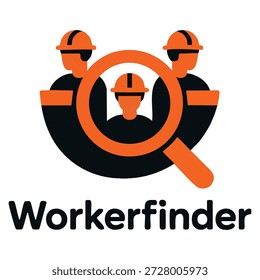 Modelo de logotipo do vetor do localizador de trabalhadores com lupa e símbolo humano perfeito para identidade de marca de recrutamento de negócios industriais e de pesquisa de emprego
