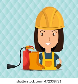 worker with fire extinguisher and boots vector illustration design