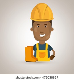 worker fire extinguisher boots vector illustration design