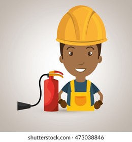 worker fire extinguisher boots vector illustration design