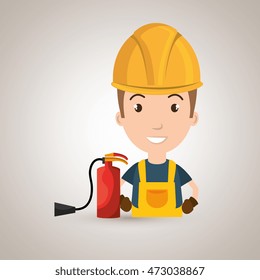 worker fire extinguisher boots vector illustration design