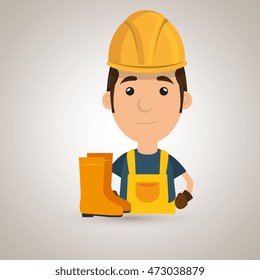 worker fire extinguisher boots vector illustration design