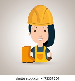 worker fire extinguisher boots vector illustration design