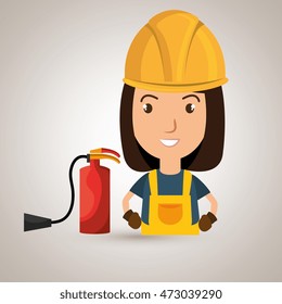 worker fire extinguisher boots vector illustration design