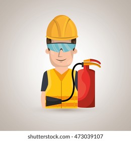 worker fire extinguisher glasses vector illustration design