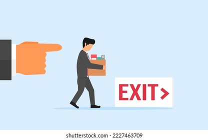 a worker is fired from his job. mass layoffs caused by economic recession. staff cuts. reduction of workforce for the sake of company effectiveness