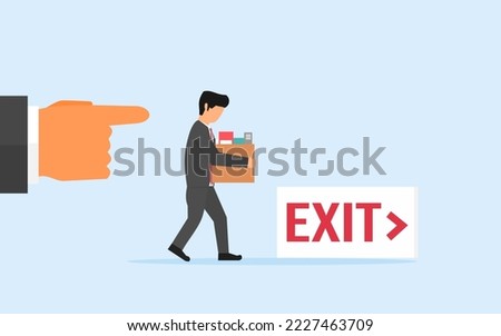 a worker is fired from his job. mass layoffs caused by economic recession. staff cuts. reduction of workforce for the sake of company effectiveness