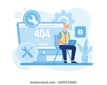 worker fix screen page not found 404 trending concept flat illustration