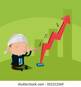 Worker Flute Stock Market Up Vector