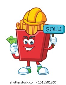worker French fries cartoon mascot character design vector