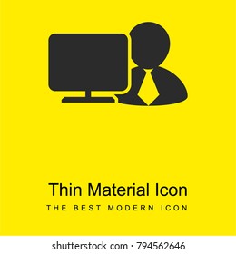 Worker in front of a computer monitor bright yellow material minimal icon or logo design