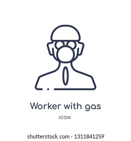 worker with gas mask icon from people outline collection. Thin line worker with gas mask icon isolated on white background.