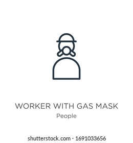 Worker with gas mask icon. Thin linear worker with gas mask outline icon isolated on white background from people collection. Line vector sign, symbol for web and mobile