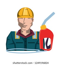 worker with gasoline dispenser gun