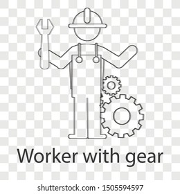 Worker with gear icon on transparency background. Vector illustration.