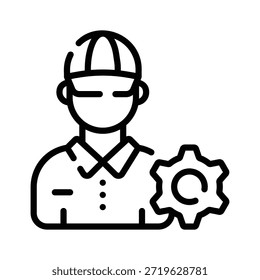Trabalhador com ícone de linha de engrenagens representando reparação mecânica e automotiva.
