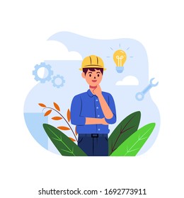 worker get the idea. architecture engineering business. flat illustrasi vektor concept for banner, website or landing page
