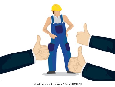 Worker getting praises for doing a good job. Concept of hardwork, recognition or appreciation. Flat isolated vector illustration. 