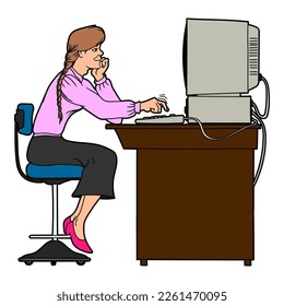 worker girl hand draw vector