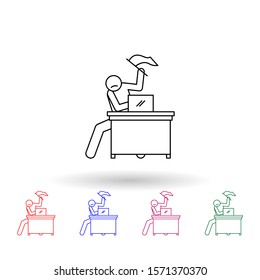 Worker is giving up multi color icon. Simple thin line, outline vector of people in the work icons for ui and ux, website or mobile application