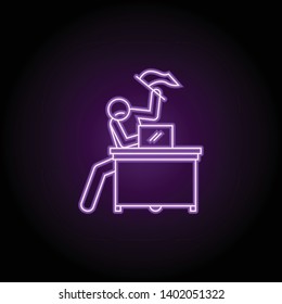 worker is giving up neon icon. Elements of People in the work set. Simple icon for websites, web design, mobile app, info graphics