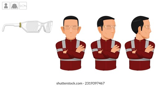 worker with glasses on white background